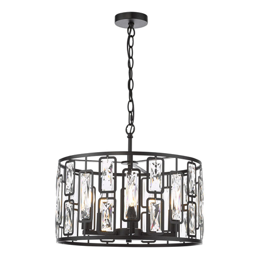 Zoelle 5 Light Pendant Matt Black and Crystal