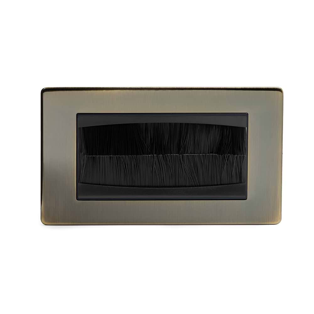 The Charterhouse Collection 2 Gang 4 Module Brush Plate Blk Ins Screwless Antique Brass