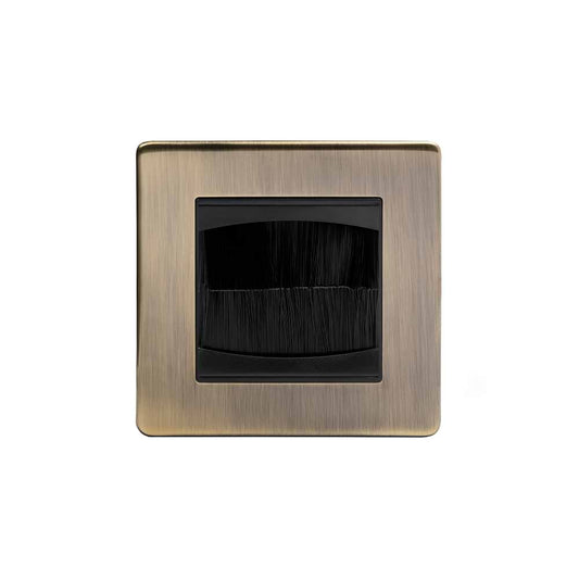 The Charterhouse Collection 1 Gang 2 Module Brush Plate Blk Ins Screwless Antique Brass