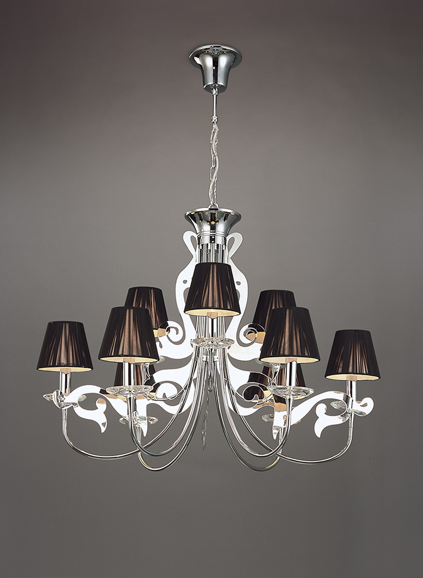 Acanto Pendant Round 9 Light E14, Polished Chrome With Black Shades by Mantra