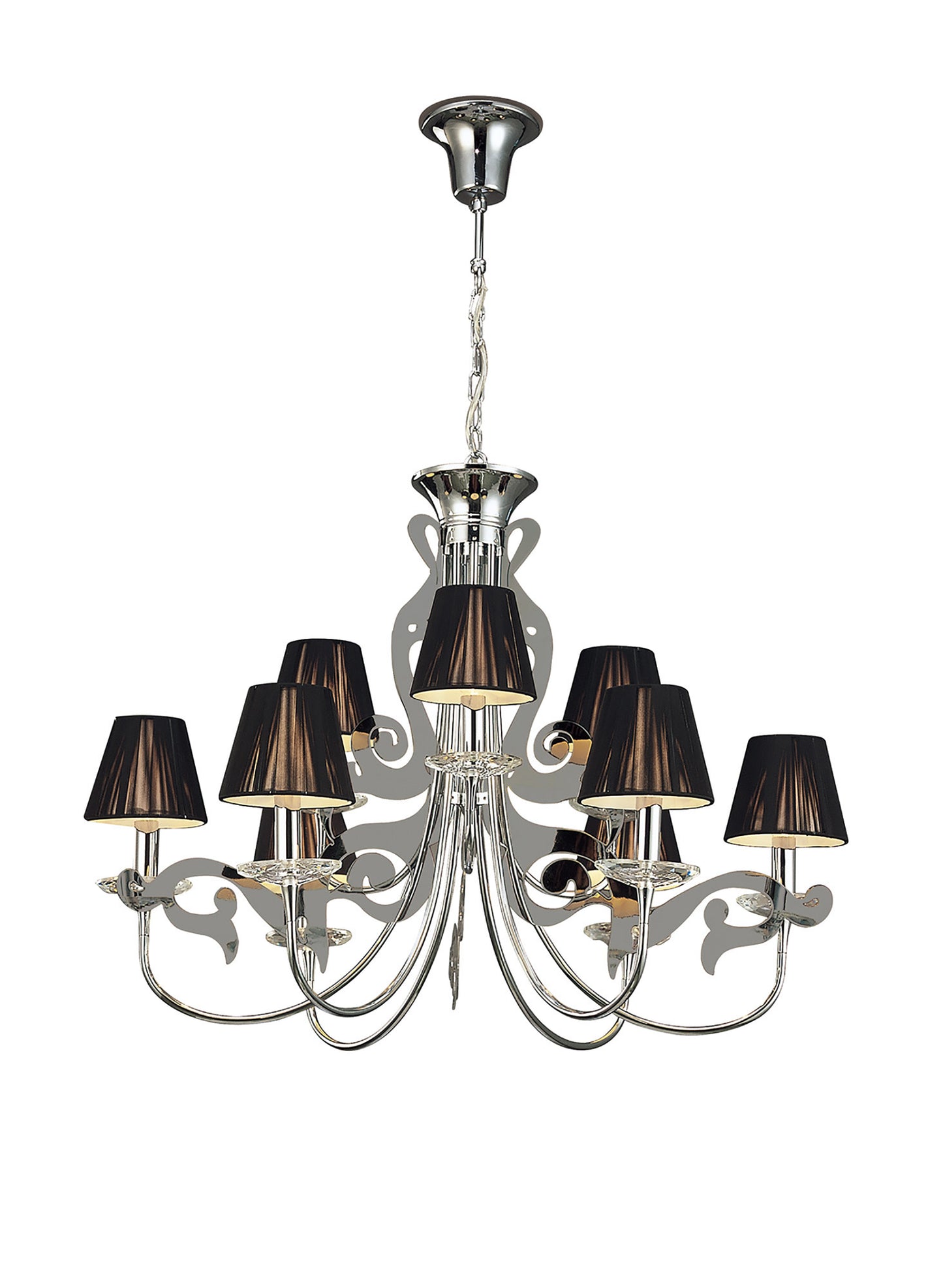 Acanto Pendant Round 9 Light E14, Polished Chrome With Black Shades by Mantra