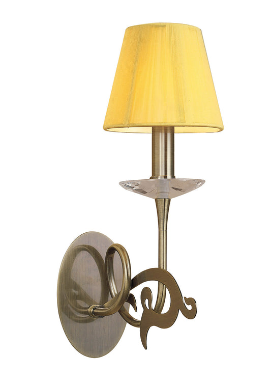 Acanto Wall Lamp Switched 1 Light E14, Antique Brass With Amber Cream Shade by Mantra