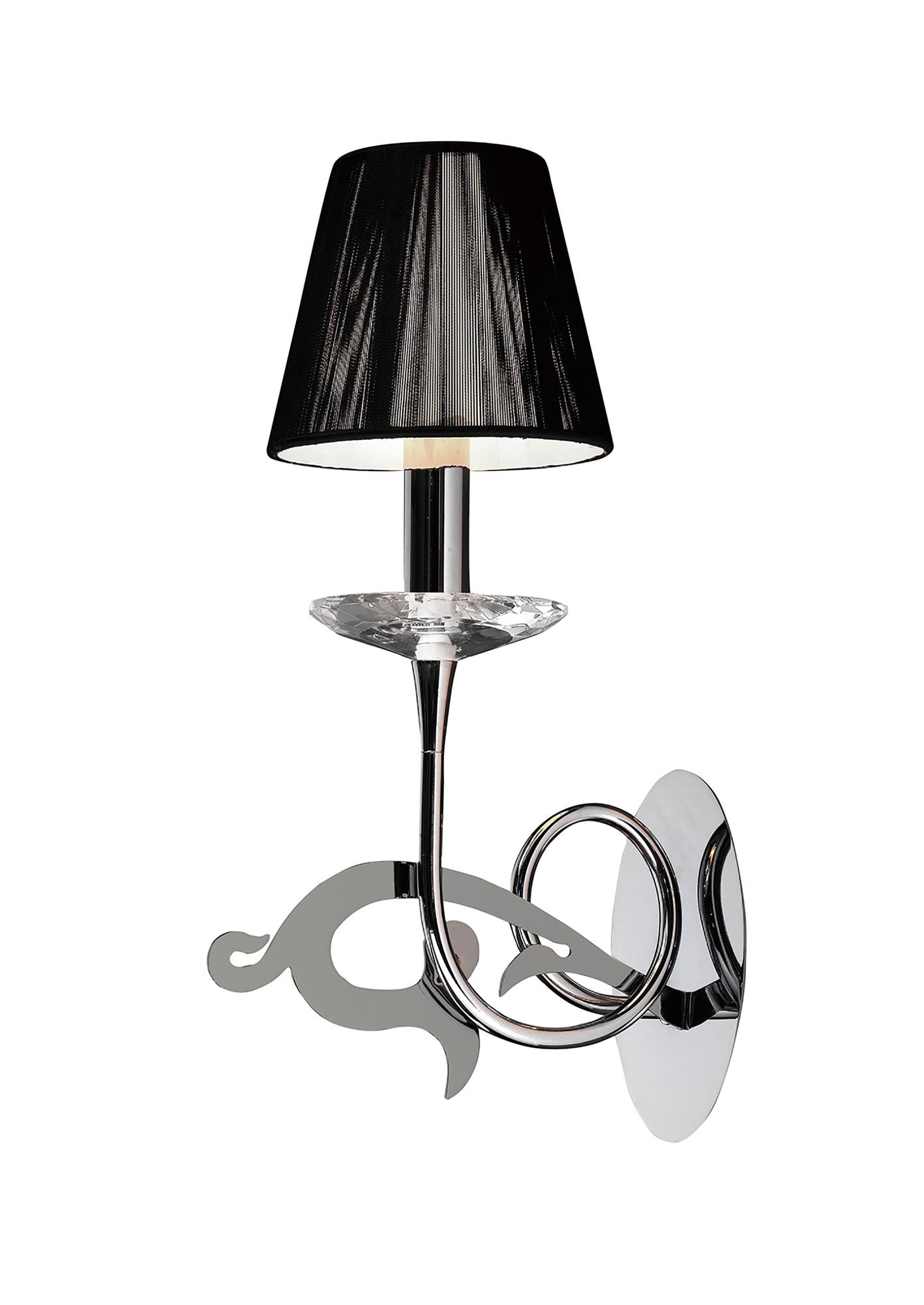 Acanto Wall Lamp Switched 1 Light E14, Polished Chrome With Black Shade by Mantra