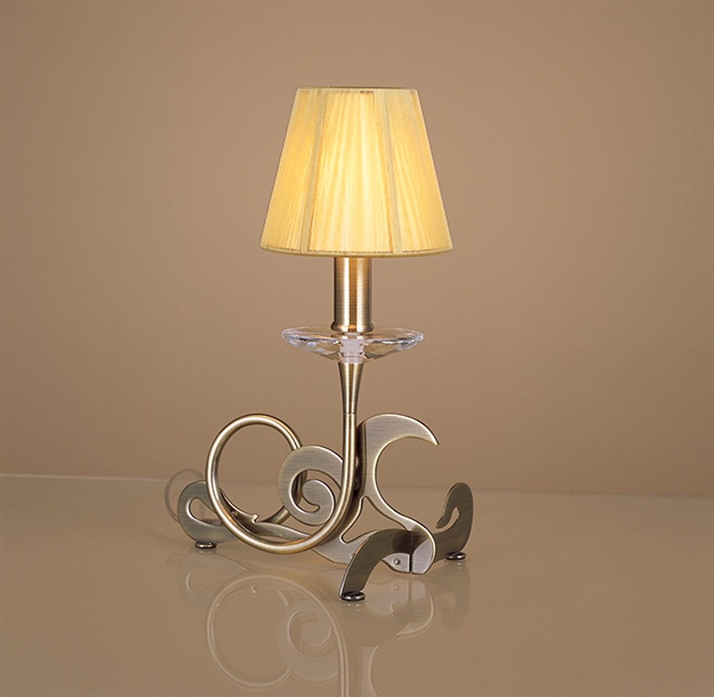 Acanto Table Lamp 1 Light E14, Antique Brass With Amber Cream Shade by Mantra