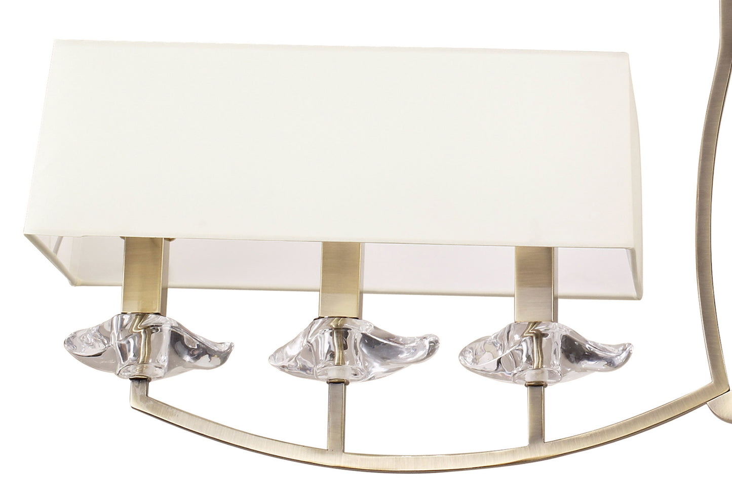 Akira Linear Pendant 2 Arm 6 Light E14, Antique Brass With Cream Shades by Mantra