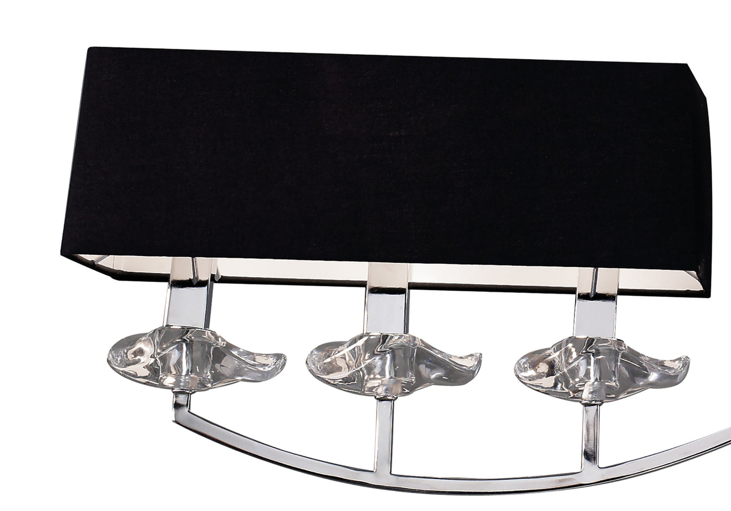 Akira Linear Pendant 2 Arm 6 Light E14, Polished Chrome With Black Shades by Mantra