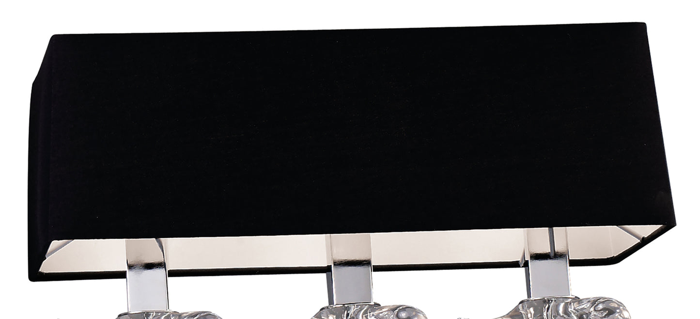 Akira Linear Pendant 2 Arm 6 Light E14, Polished Chrome With Black Shades by Mantra