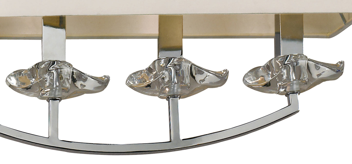 Akira Linear Pendant 2 Arm 6 Light E14, Polished Chrome With Cream Shades by Mantra