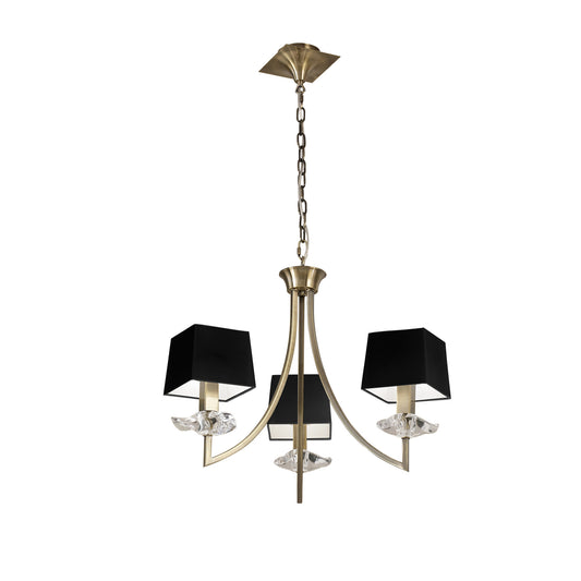 Akira Pendant 3 Light E14, Antique Brass With Black Shades by Mantra