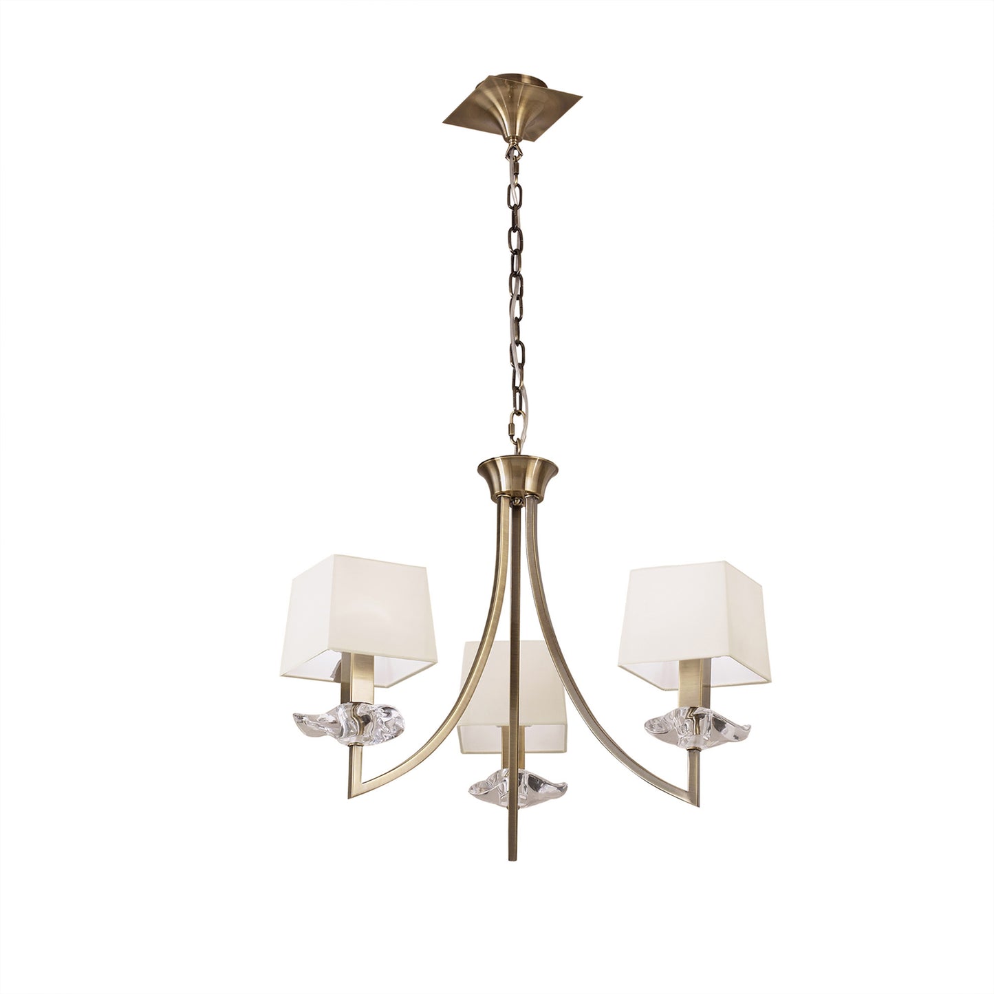 Akira Pendant 3 Light E14, Antique Brass With Cream Shades by Mantra