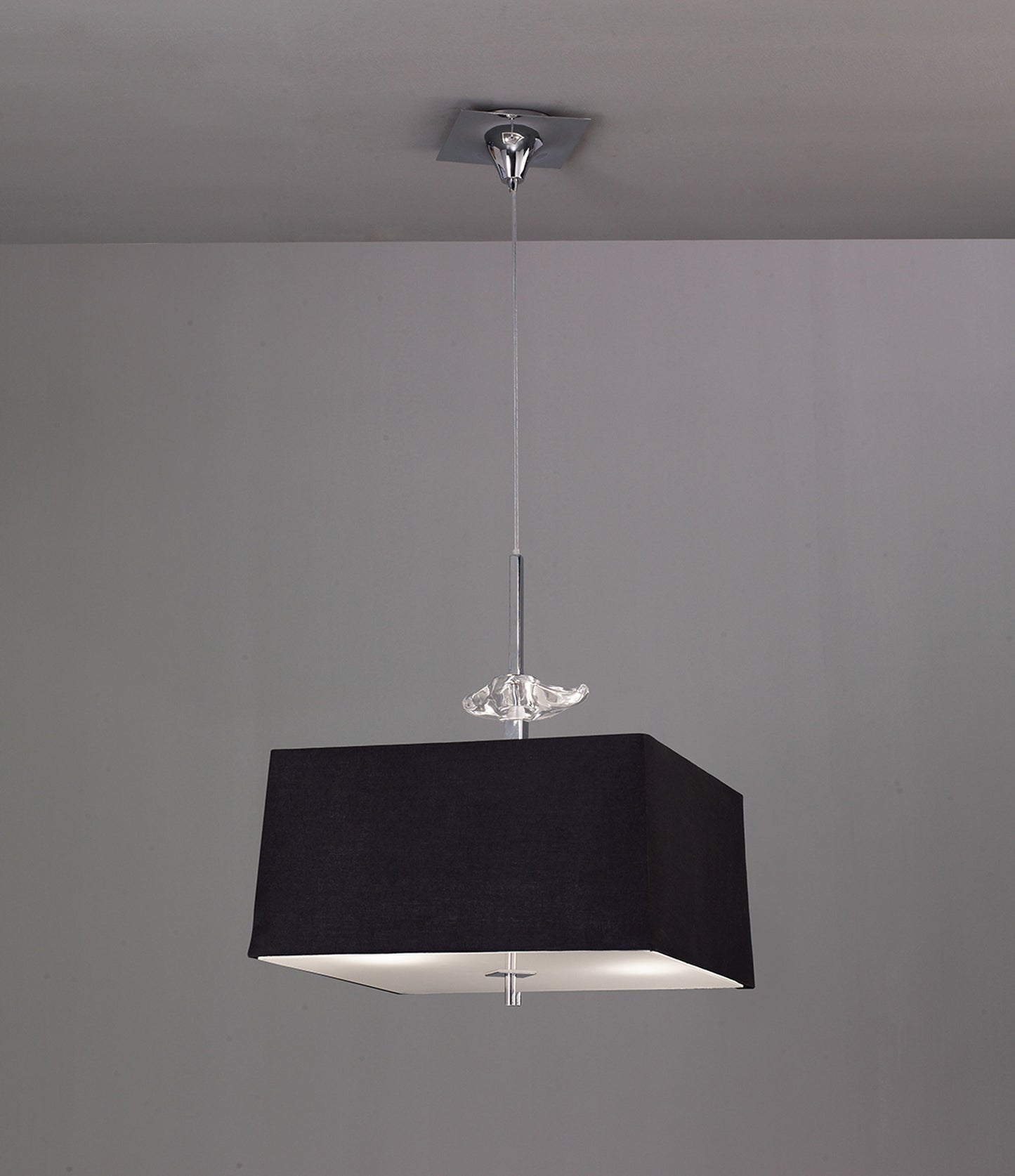 Akira Square Pendant 4 Light E27, Polished Chrome / Frosted Glass With Black Shade by Mantra