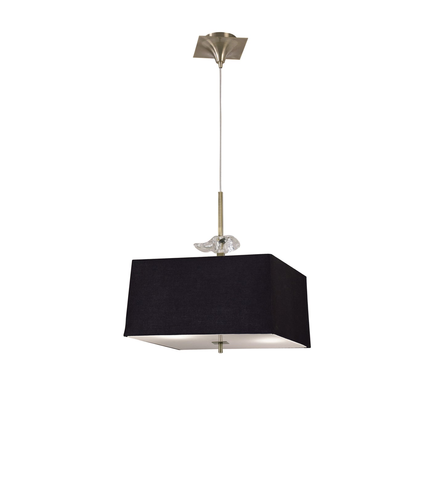 Akira Square Pendant 4 Light E27, Antique Brass/Frosted Glass With Black Shade by Mantra