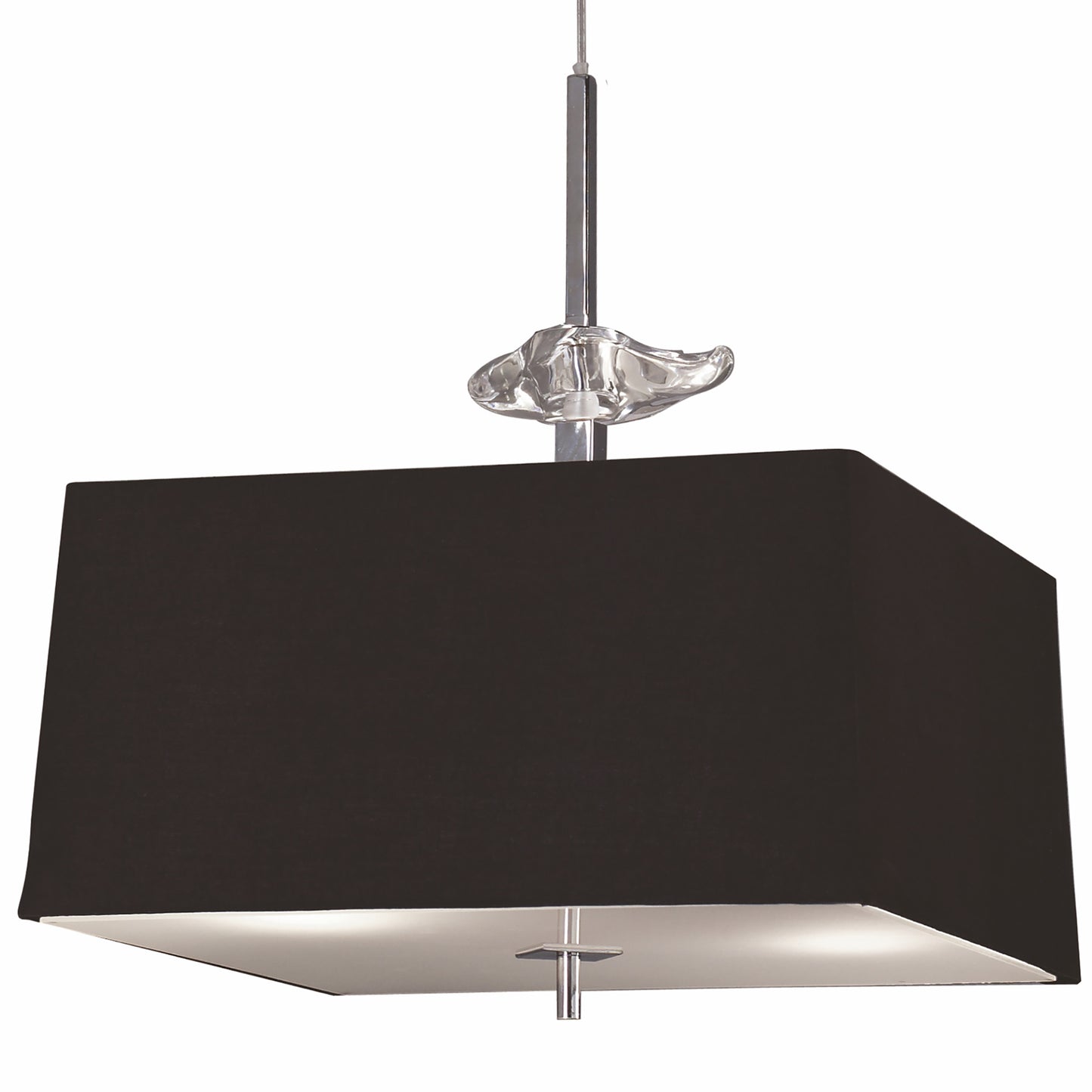 Akira Square Pendant 4 Light E27, Polished Chrome / Frosted Glass With Black Shade by Mantra