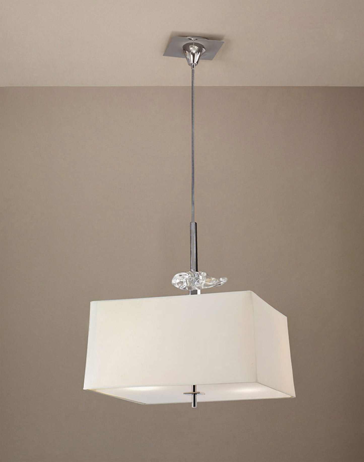 Akira Square Pendant 4 Light E27, Polished Chrome/Frosted Glass With Cream Shade by Mantra