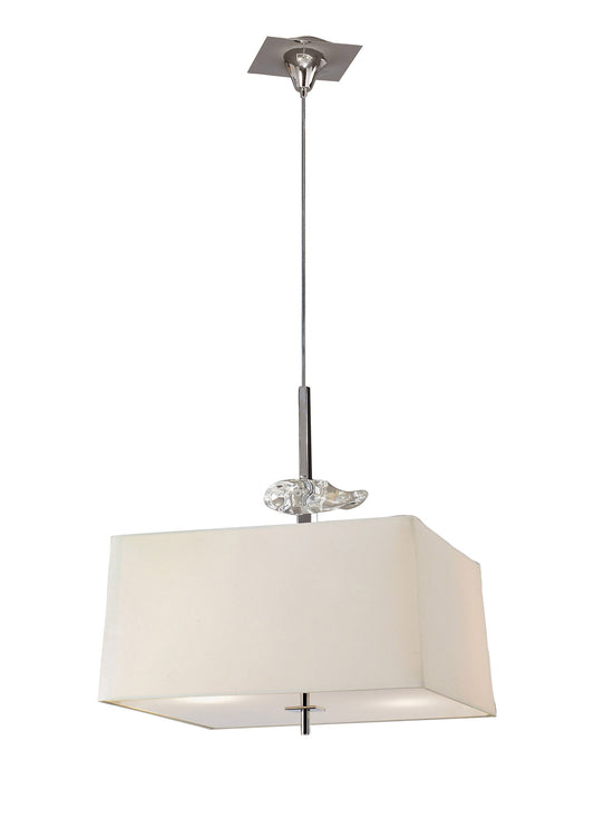 Akira Square Pendant 4 Light E27, Polished Chrome/Frosted Glass With Cream Shade by Mantra