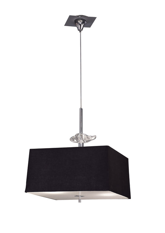 Akira Square Pendant 4 Light E27, Polished Chrome / Frosted Glass With Black Shade by Mantra