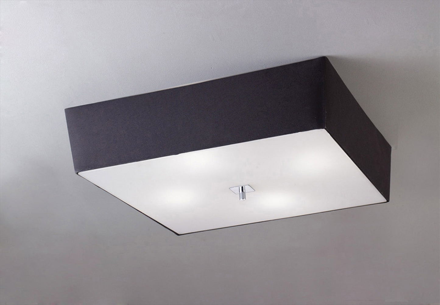 Akira Square Flush Ceiling 4 Light E27, Polished Chrome / Frosted Glass With Black Shade by Mantra