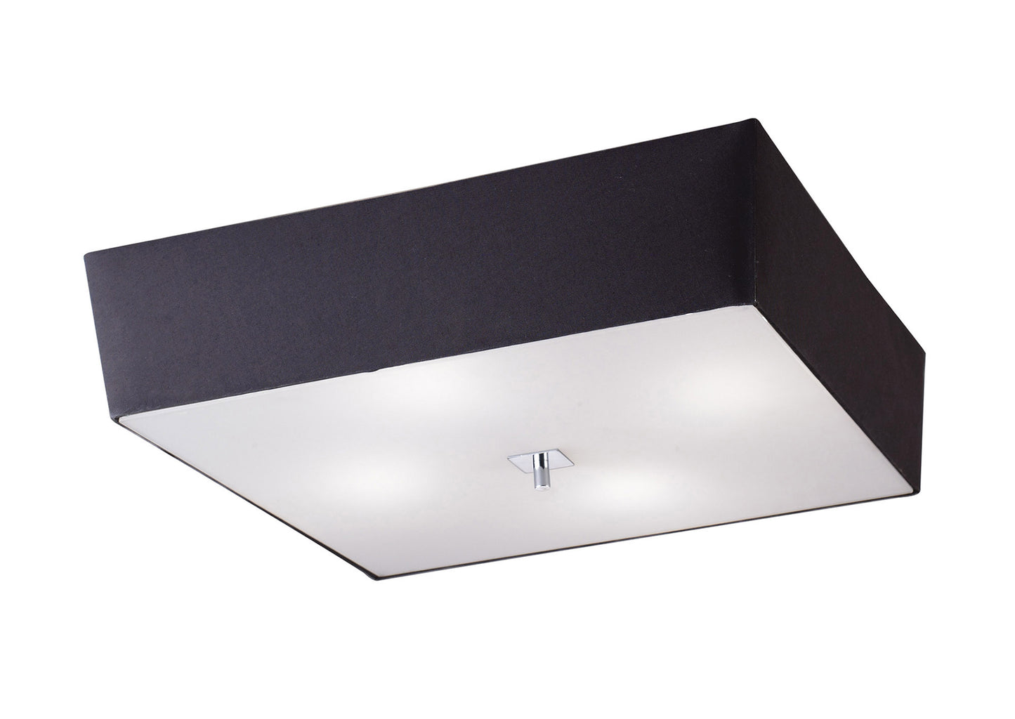 Akira Square Flush Ceiling 4 Light E27, Polished Chrome / Frosted Glass With Black Shade by Mantra