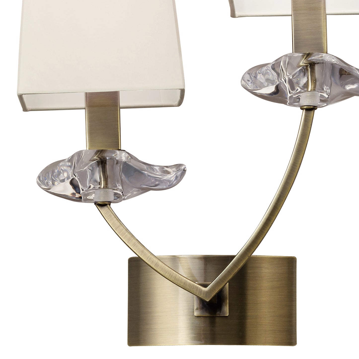 Akira Wall Lamp Switched 2 Light E14, Antique Brass With Cream Shades by Mantra