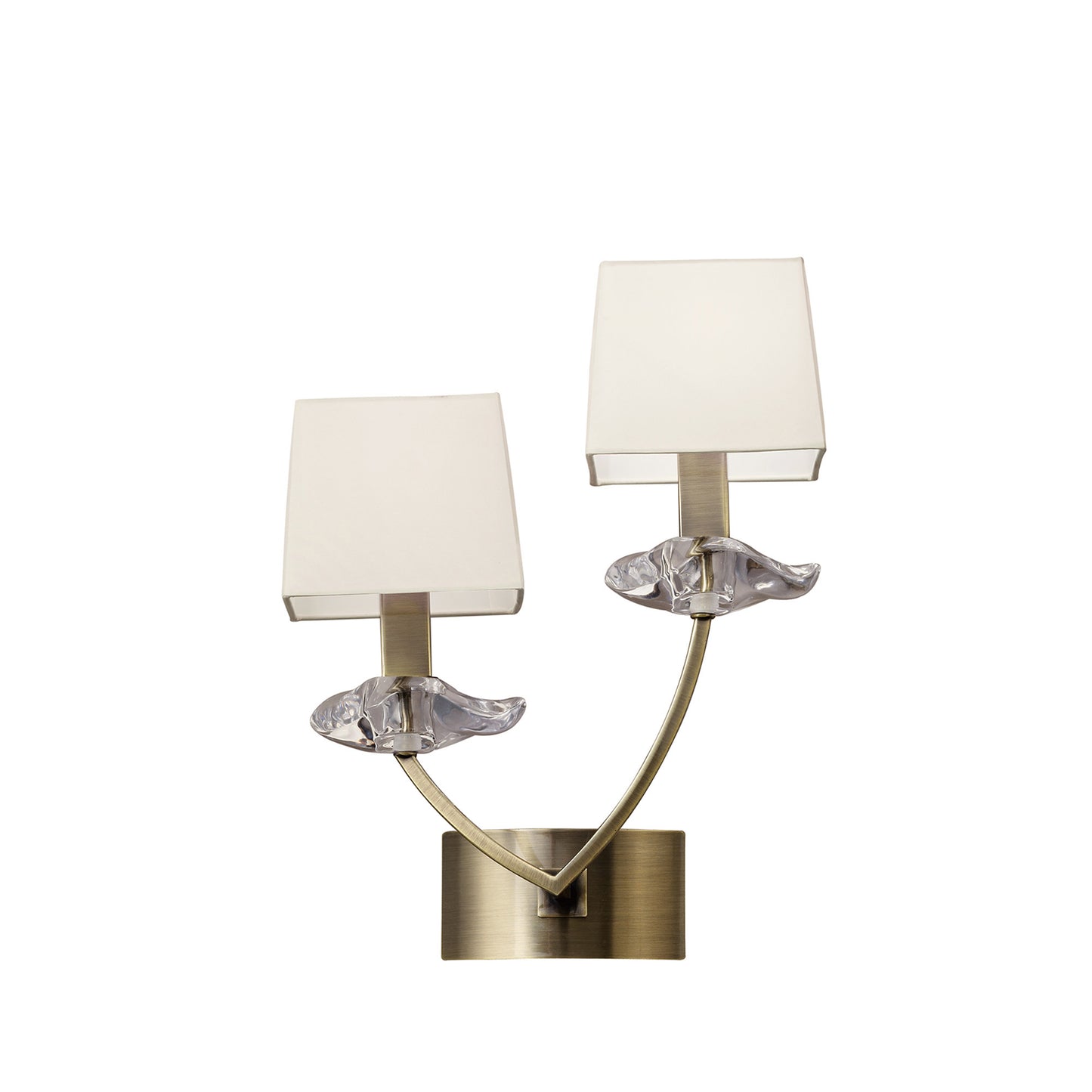 Akira Wall Lamp Switched 2 Light E14, Antique Brass With Cream Shades by Mantra