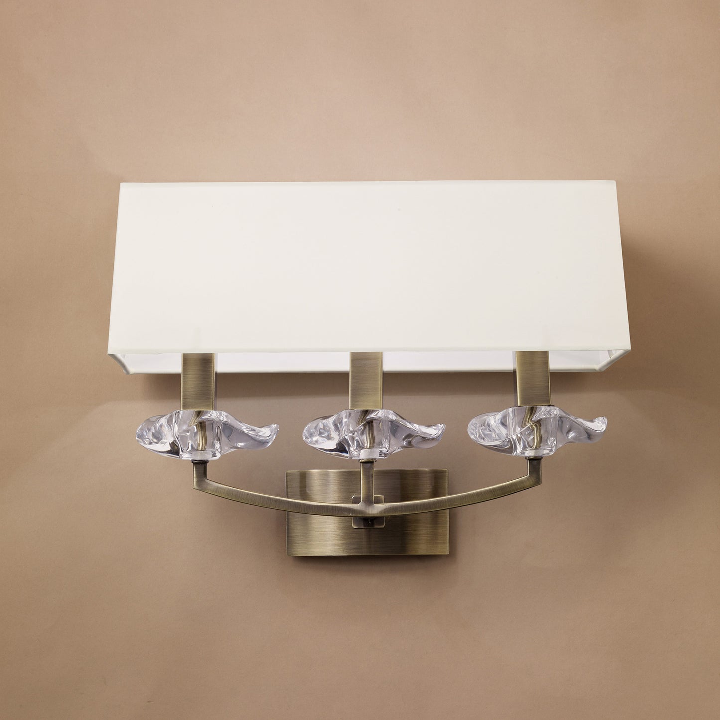 Akira Wall Lamp Switched 3 Light E14, Antique Brass With Cream Shade by Mantra