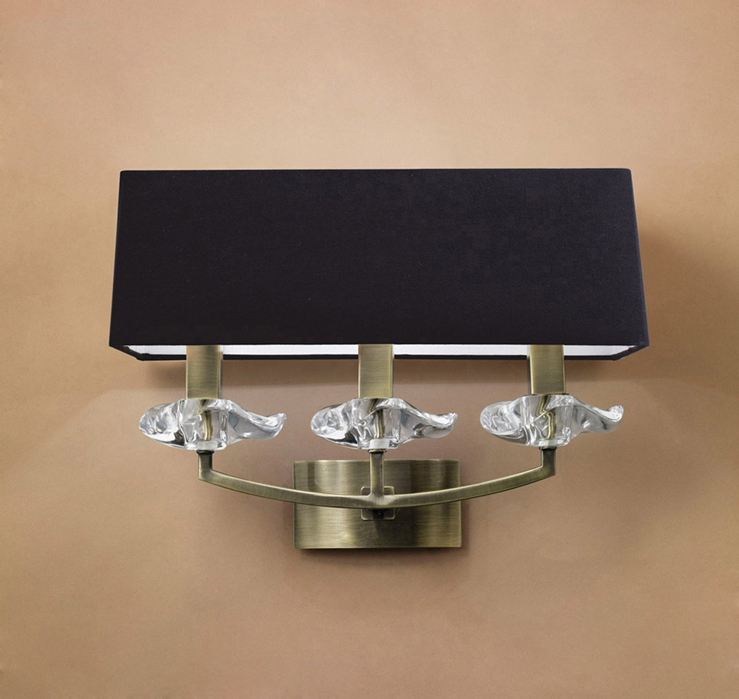 Akira Wall Lamp Switched 3 Light E14, Antique Brass With Black Shade by Mantra