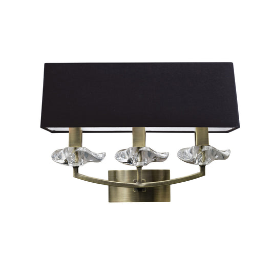 Akira Wall Lamp Switched 3 Light E14, Antique Brass With Black Shade by Mantra