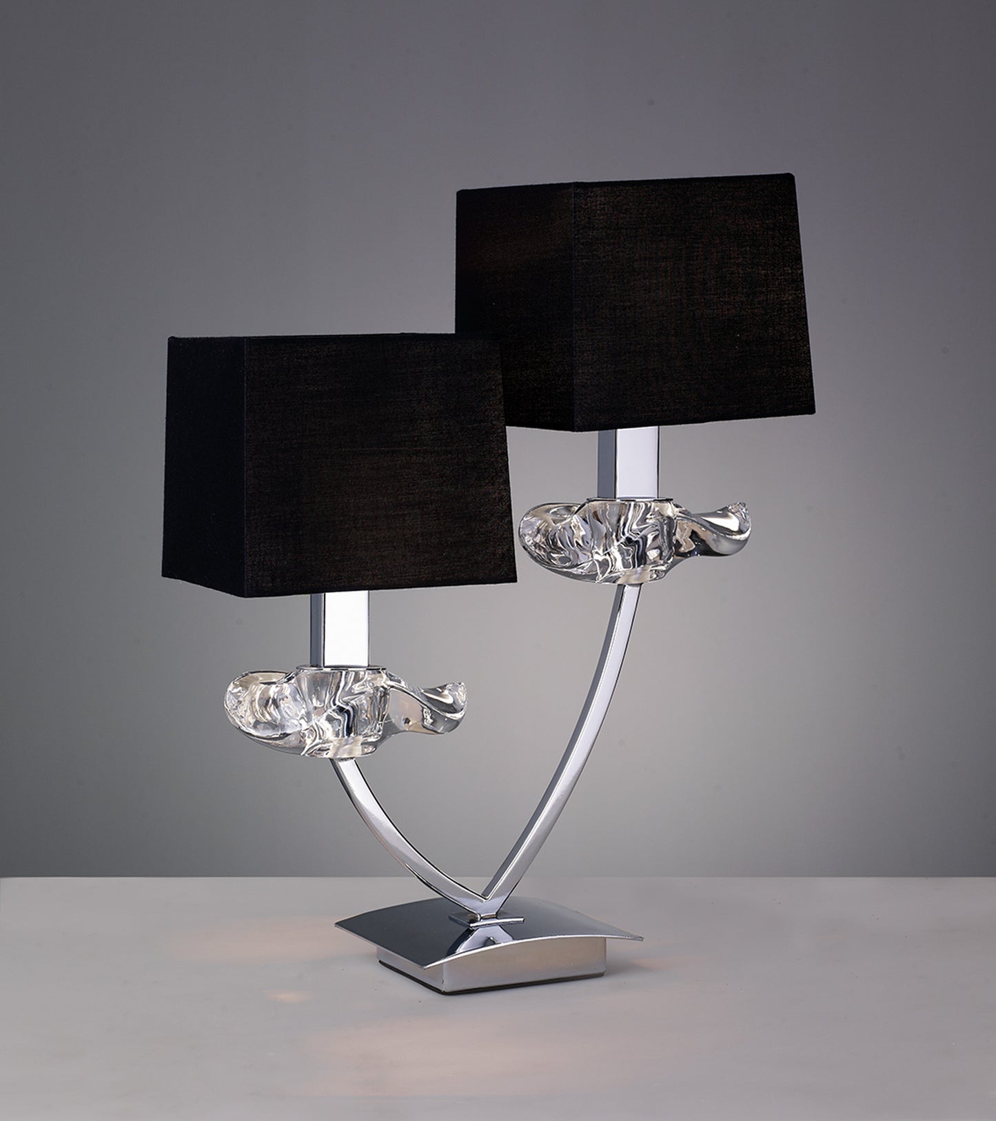 Akira Table Lamp 2 Light E14, Polished Chrome With Black Shades by Mantra