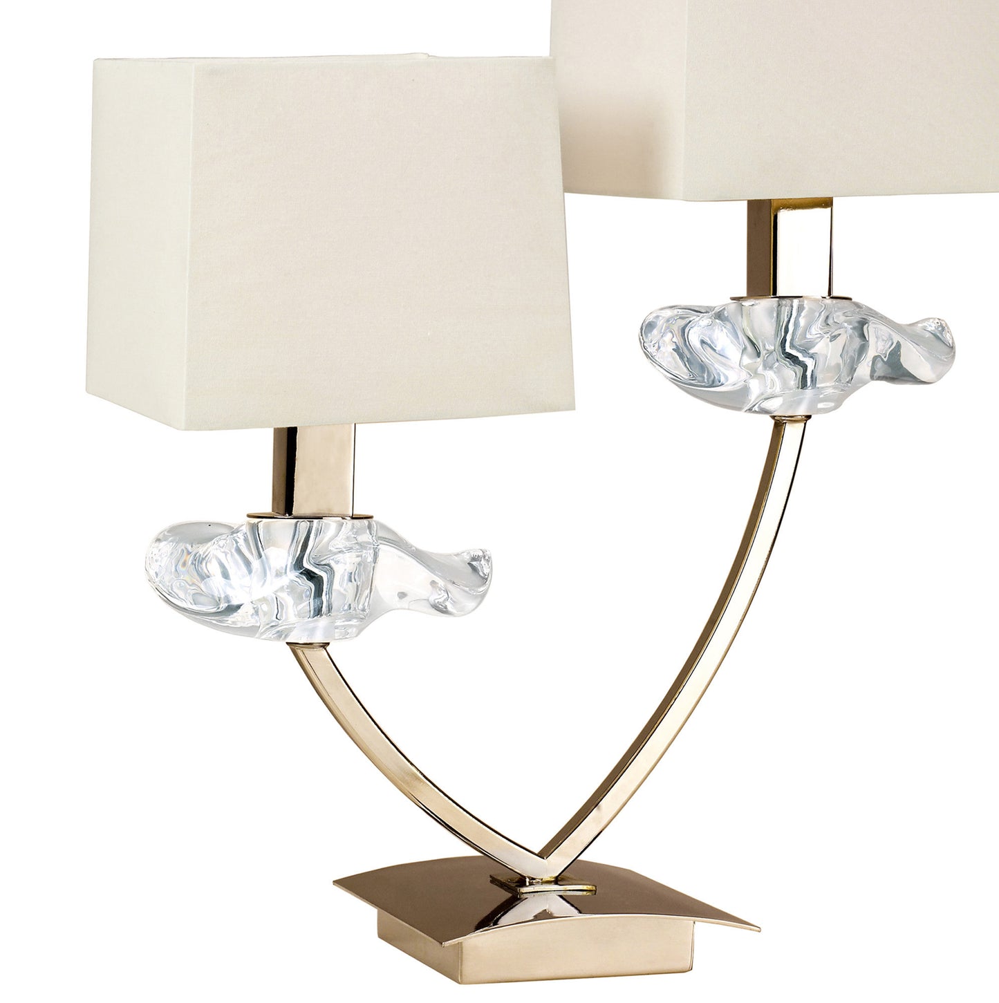 Akira Table Lamp 2 Light E14, Antique Brass With Cream Shades by Mantra