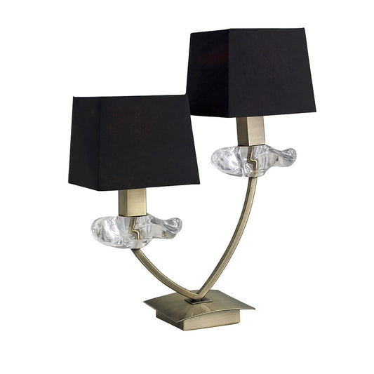 Akira Table Lamp 2 Light E14, Antique Brass With Black Shades by Mantra