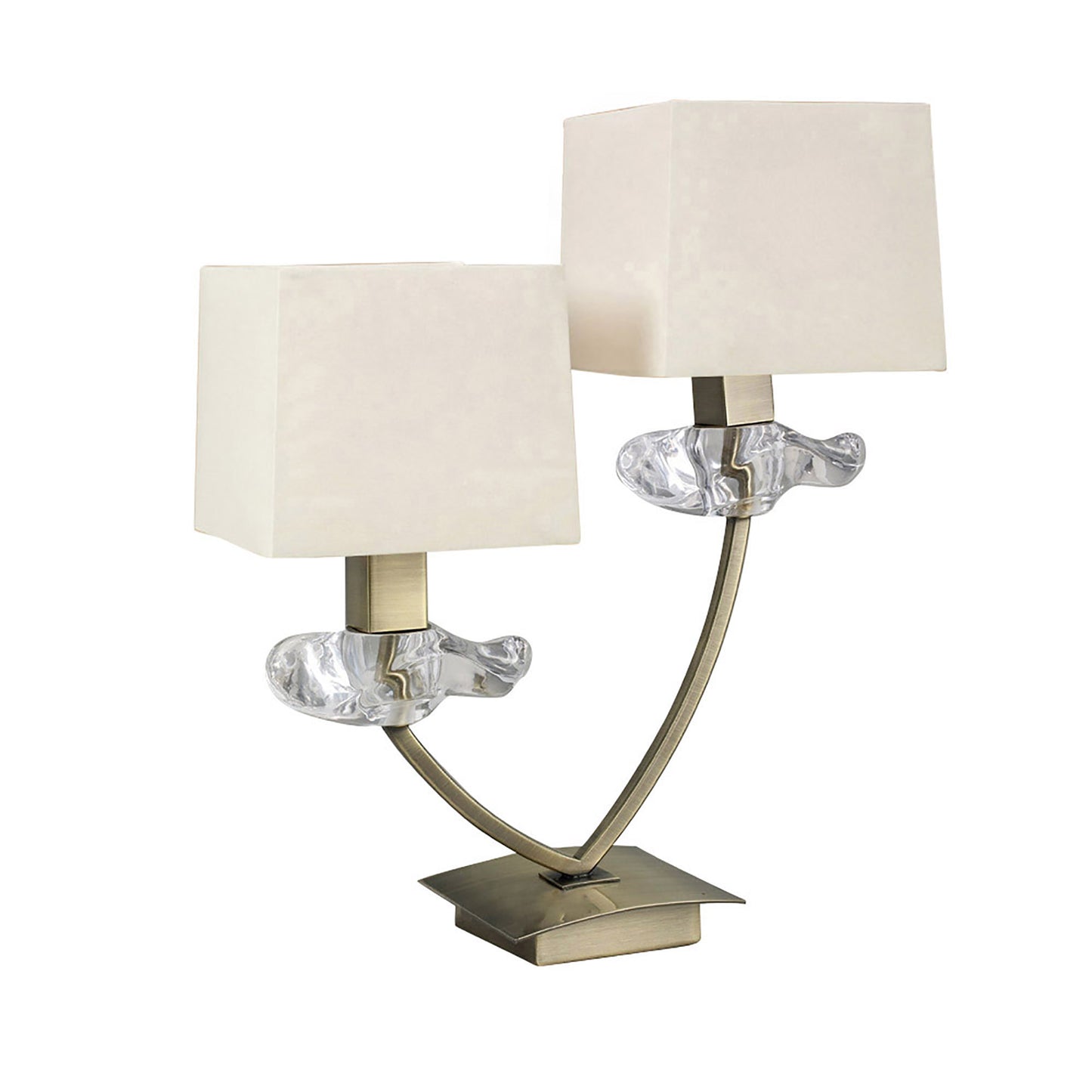 Akira Table Lamp 2 Light E14, Antique Brass With Cream Shades by Mantra