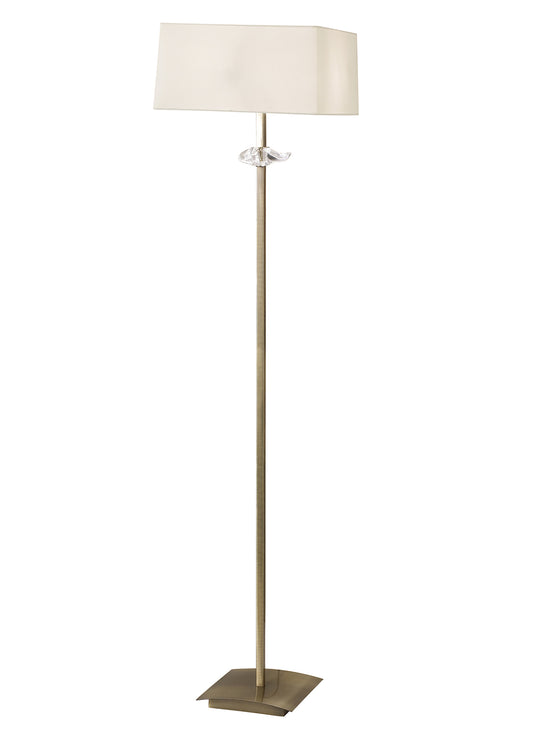 Akira Floor Lamp 3 Light E27, Antique Brass With Cream Shade by Mantra