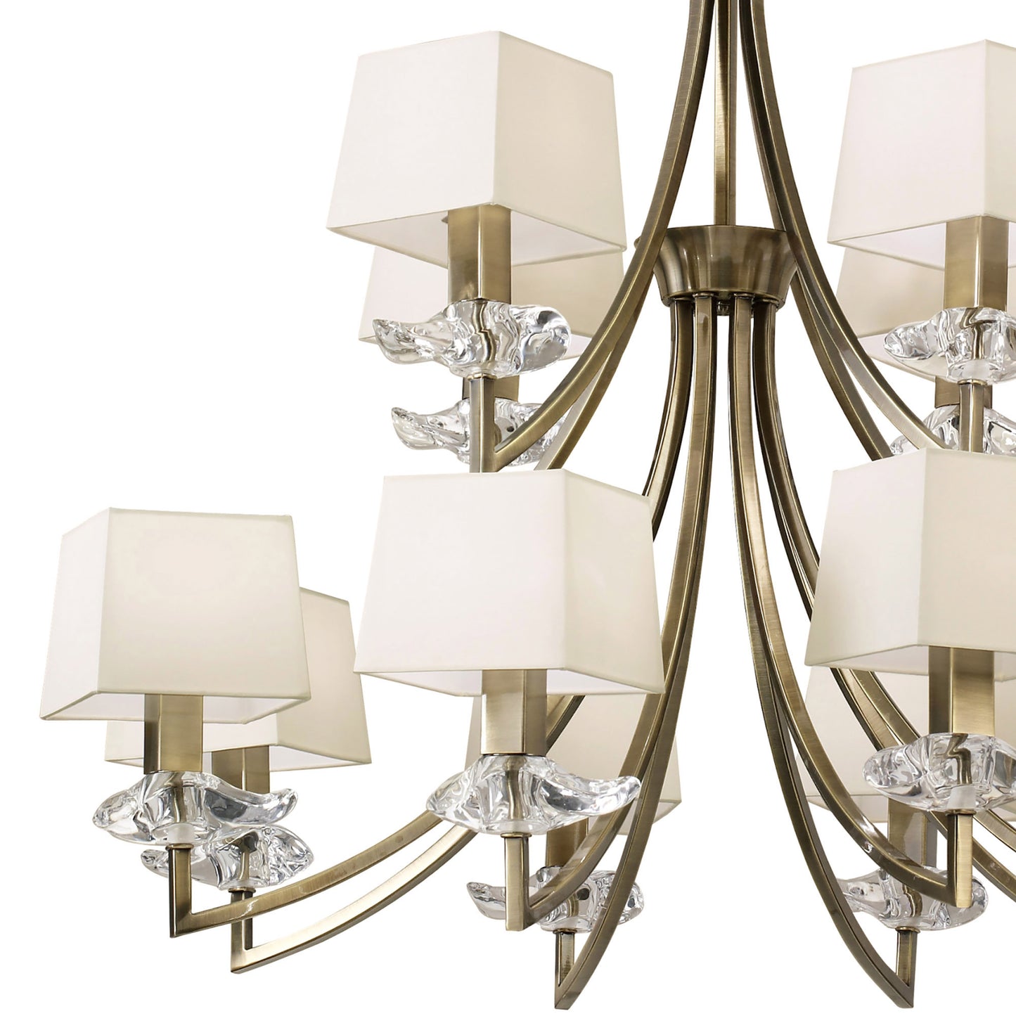 Akira Pendant 2 Tier 12 Light E14, Antique Brass With Cream Shades by Mantra