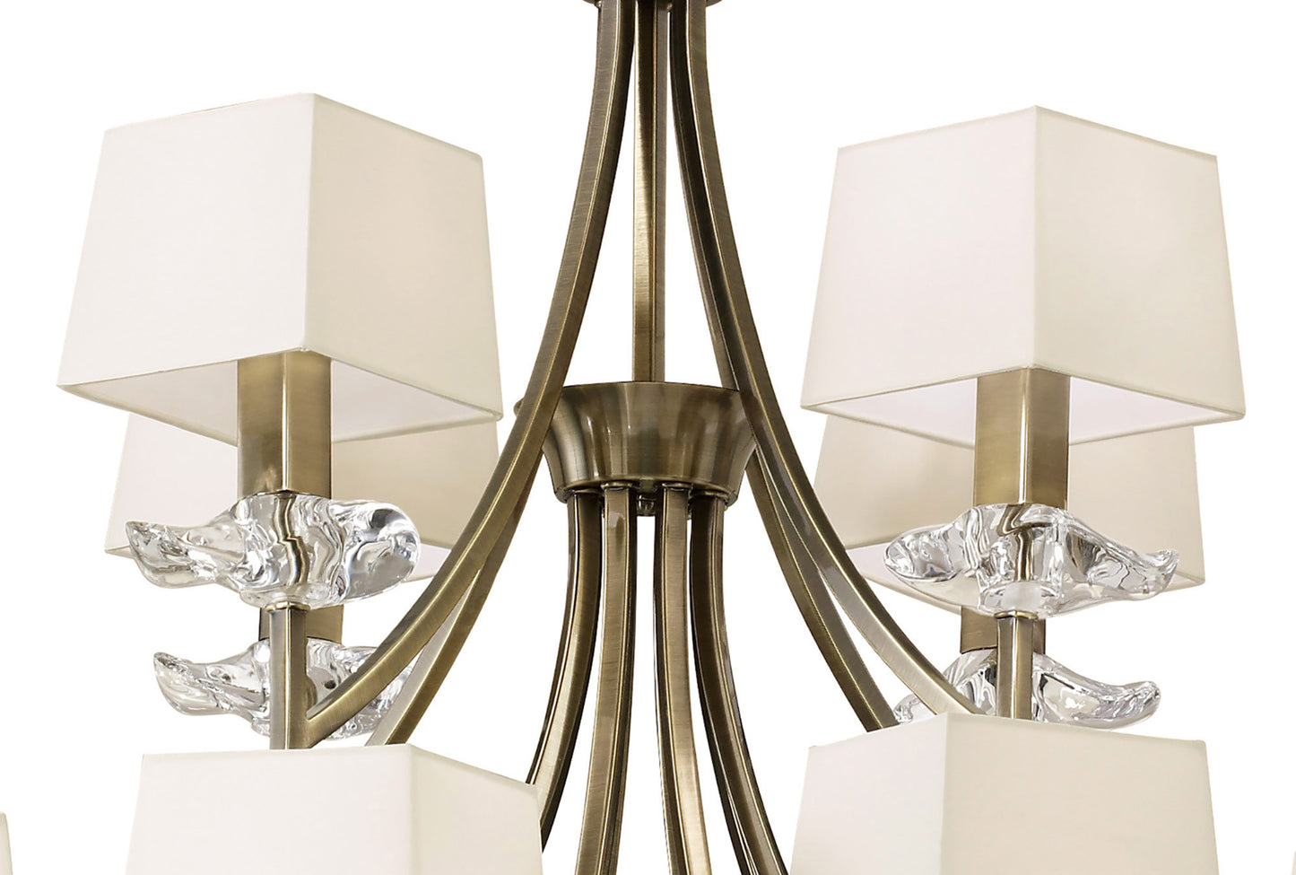 Akira Pendant 2 Tier 12 Light E14, Antique Brass With Cream Shades by Mantra