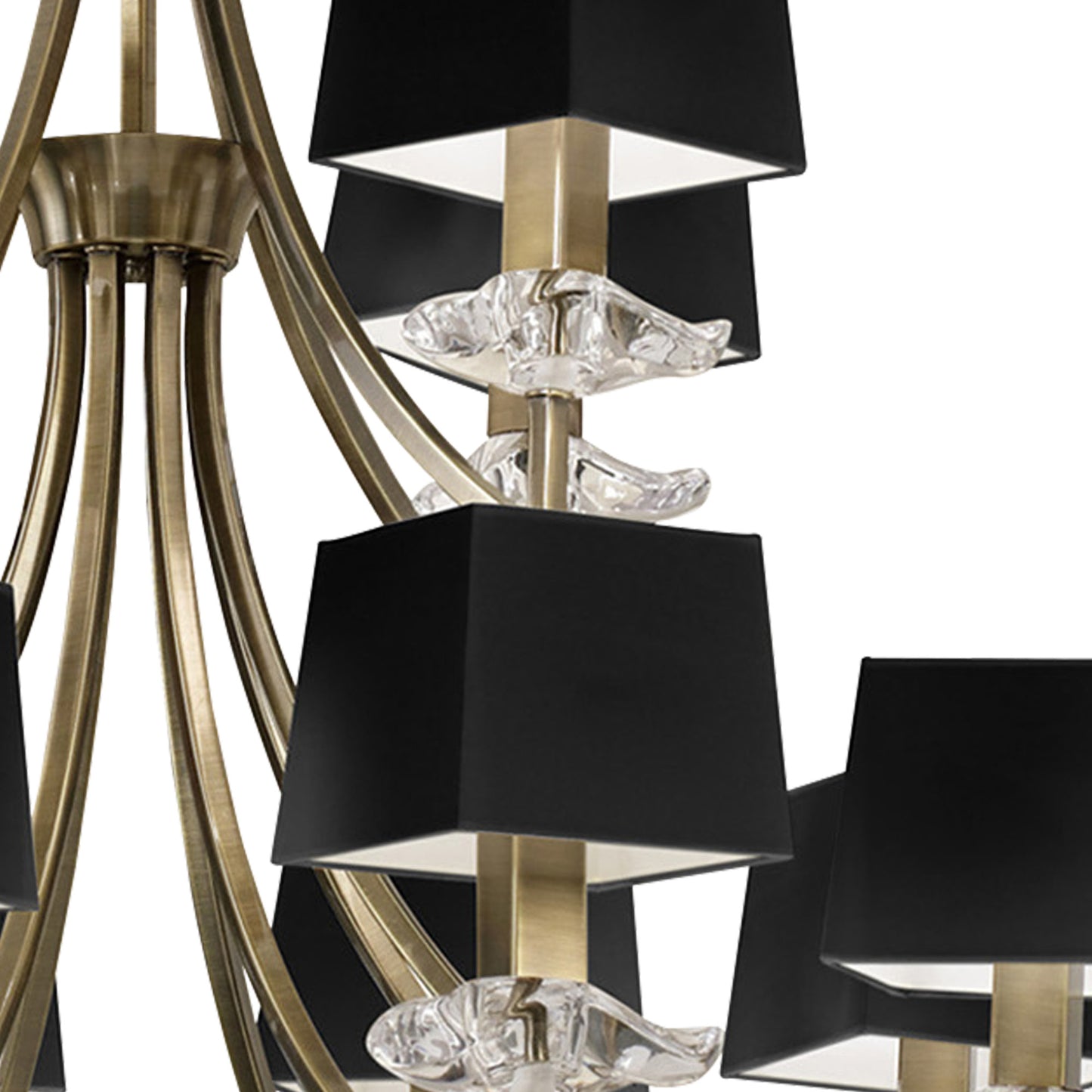 Akira Pendant 2 Tier 12 Light E14, Antique Brass With Black Shades by Mantra