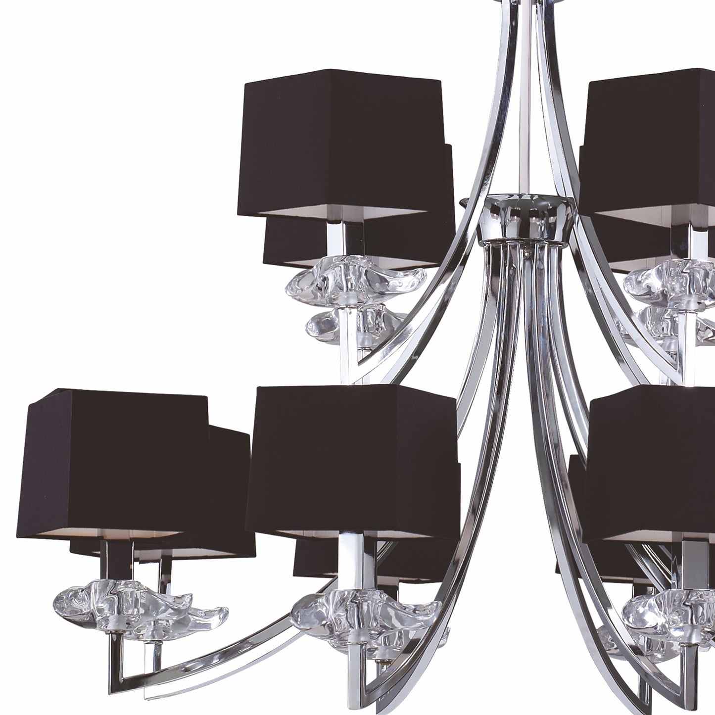 Akira Pendant 2 Tier 12 Light E14, Polished Chrome With Black Shades by Mantra