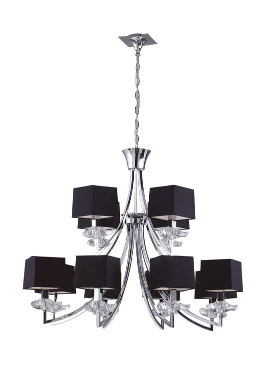 Akira Pendant 2 Tier 12 Light E14, Polished Chrome With Black Shades by Mantra