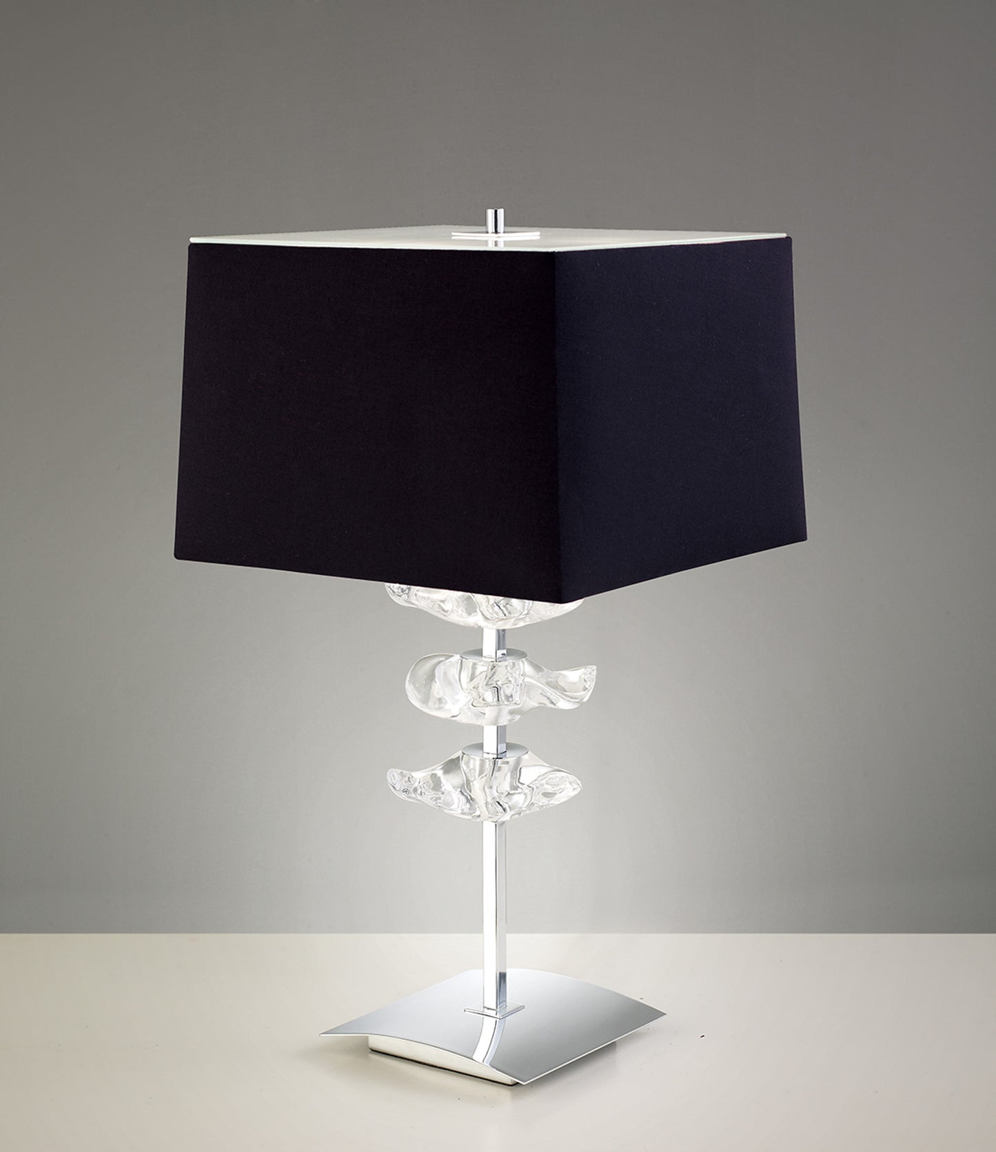 Akira Table Lamp 2 Light E27, Polished Chrome With Black Shade by Mantra