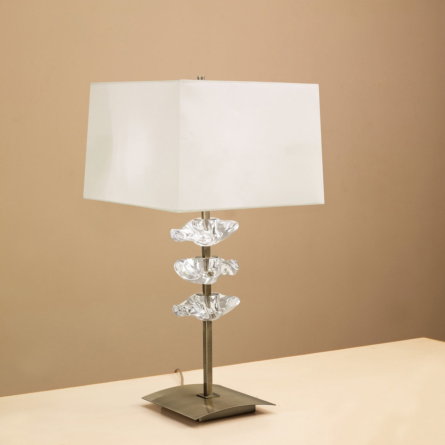 Akira Table Lamp 2 Light E27, Antique Brass With Cream Shade by Mantra