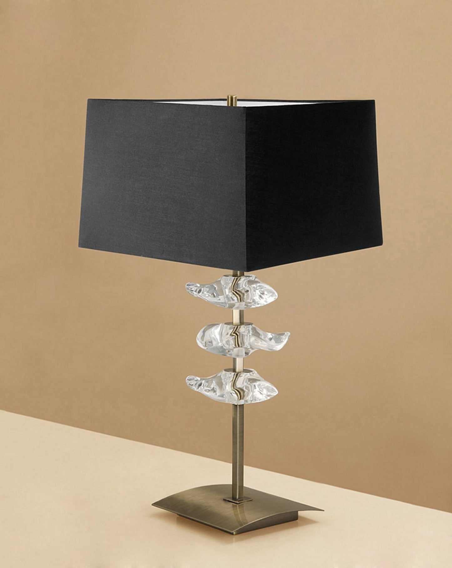 Akira Table Lamp 2 Light E27, Antique Brass With Black Shade by Mantra