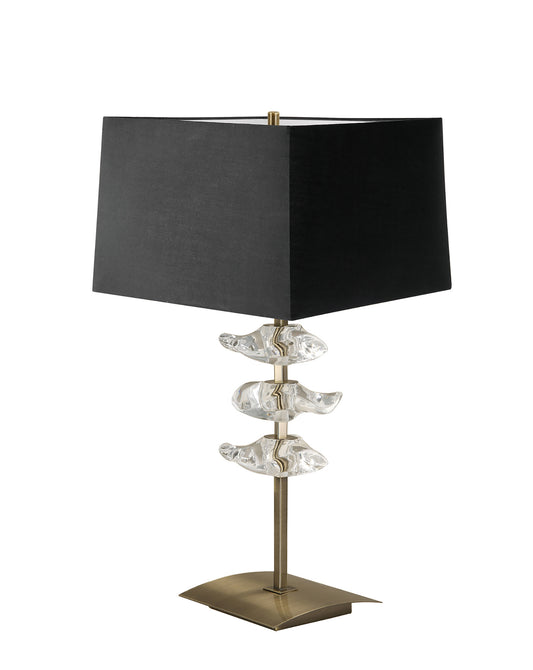 Akira Table Lamp 2 Light E27, Antique Brass With Black Shade by Mantra