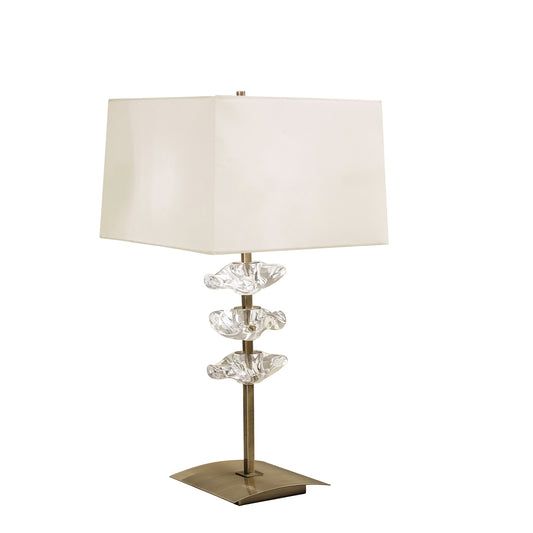 Akira Table Lamp 2 Light E27, Antique Brass With Cream Shade by Mantra