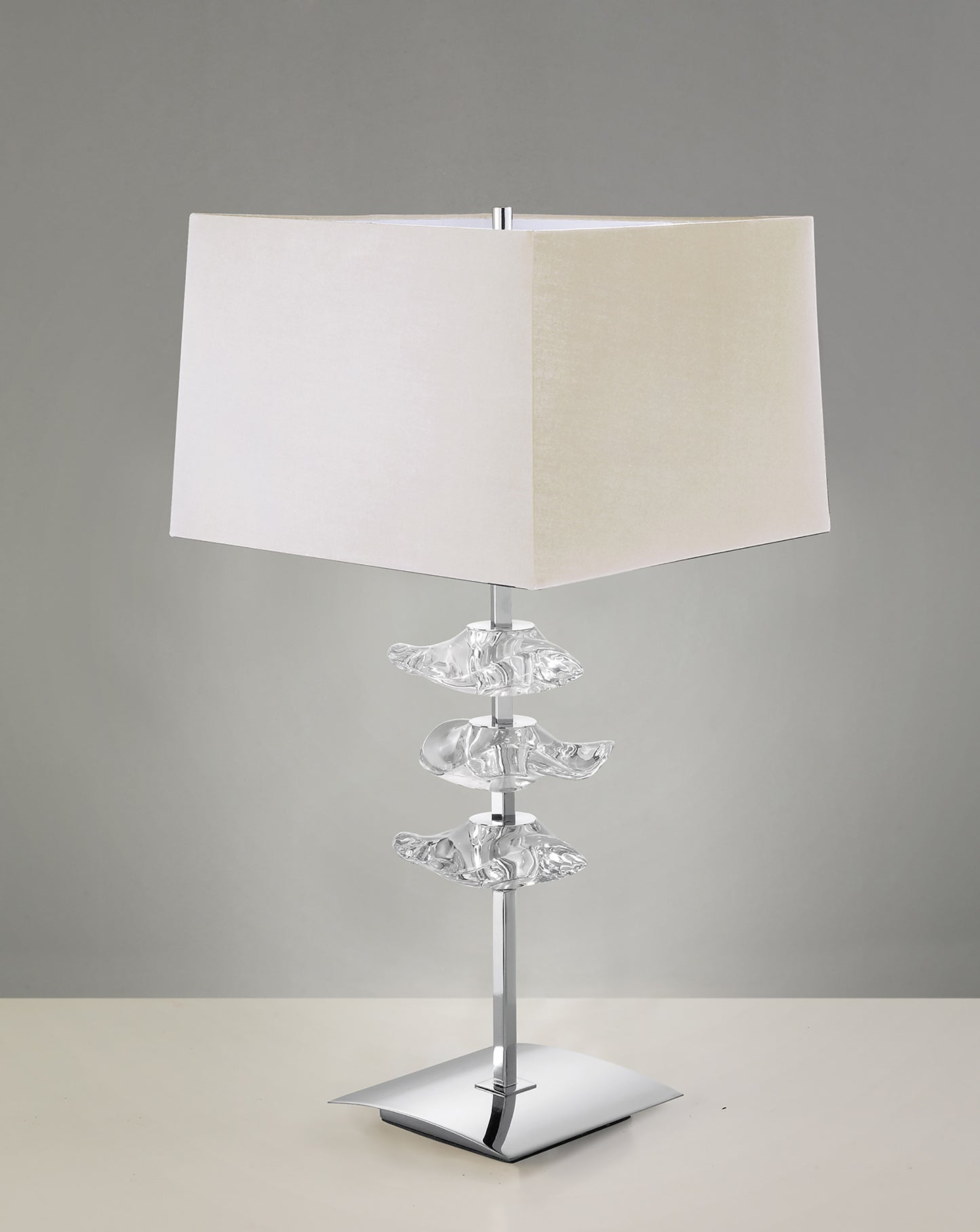 Akira Table Lamp 2 Light E27, Polished Chrome With Cream Shade by Mantra