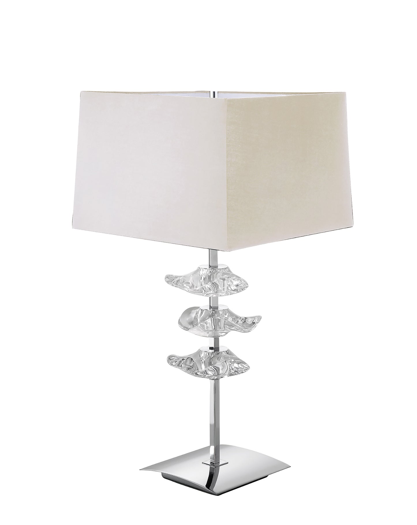 Akira Table Lamp 2 Light E27, Polished Chrome With Cream Shade by Mantra