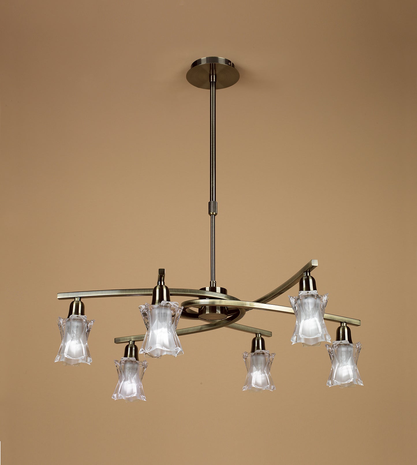 Alaska GU10 Pendant Convertible To Semi Flush 6 Light L1/SGU10, Antique Brass, CFL Lamps INCLUDED by Mantra