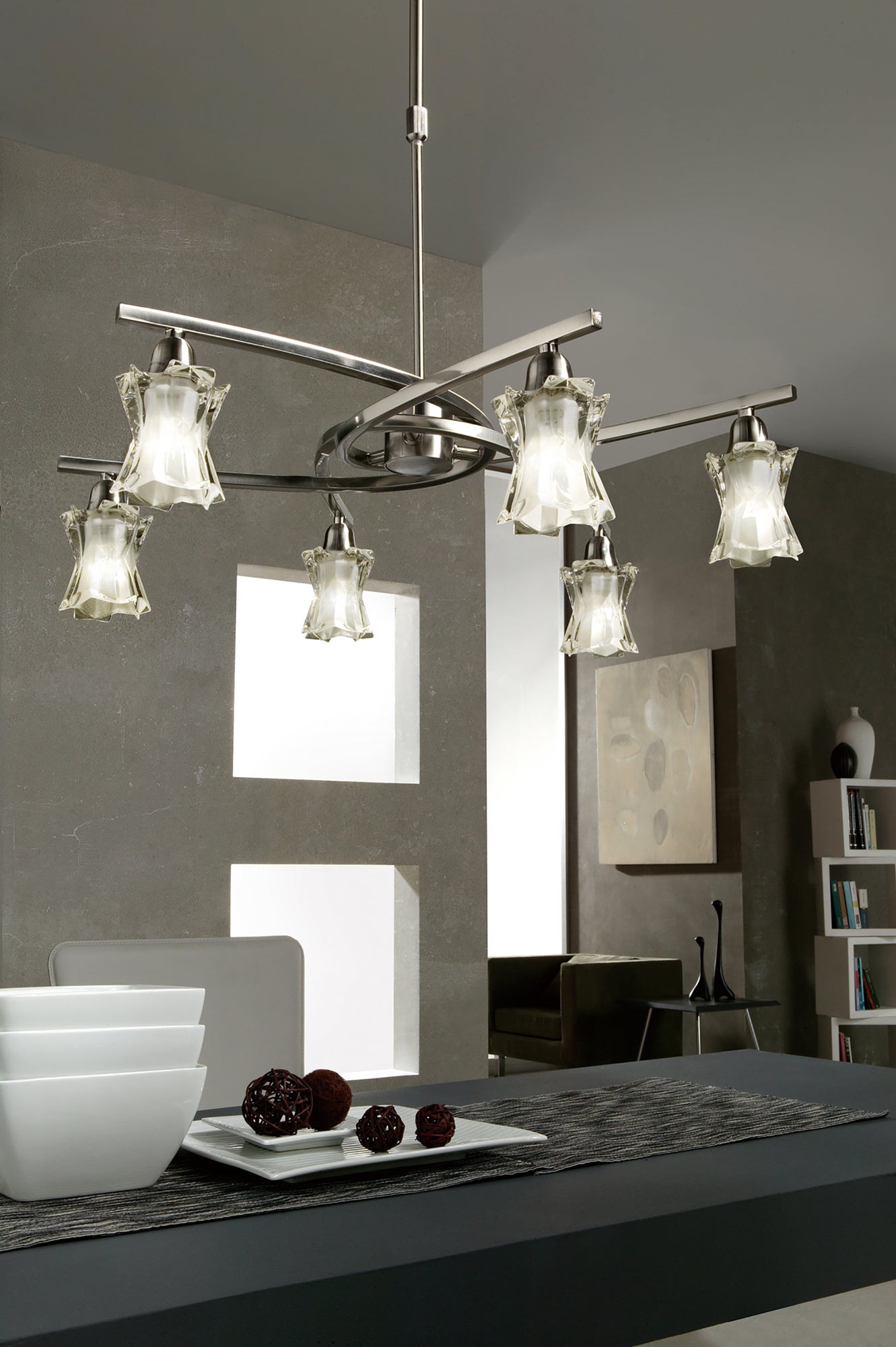 Alaska GU10 Pendant Convertible To Semi Flush 6 Light L1/SGU10, Satin Nickel, CFL Lamps INCLUDED by Mantra