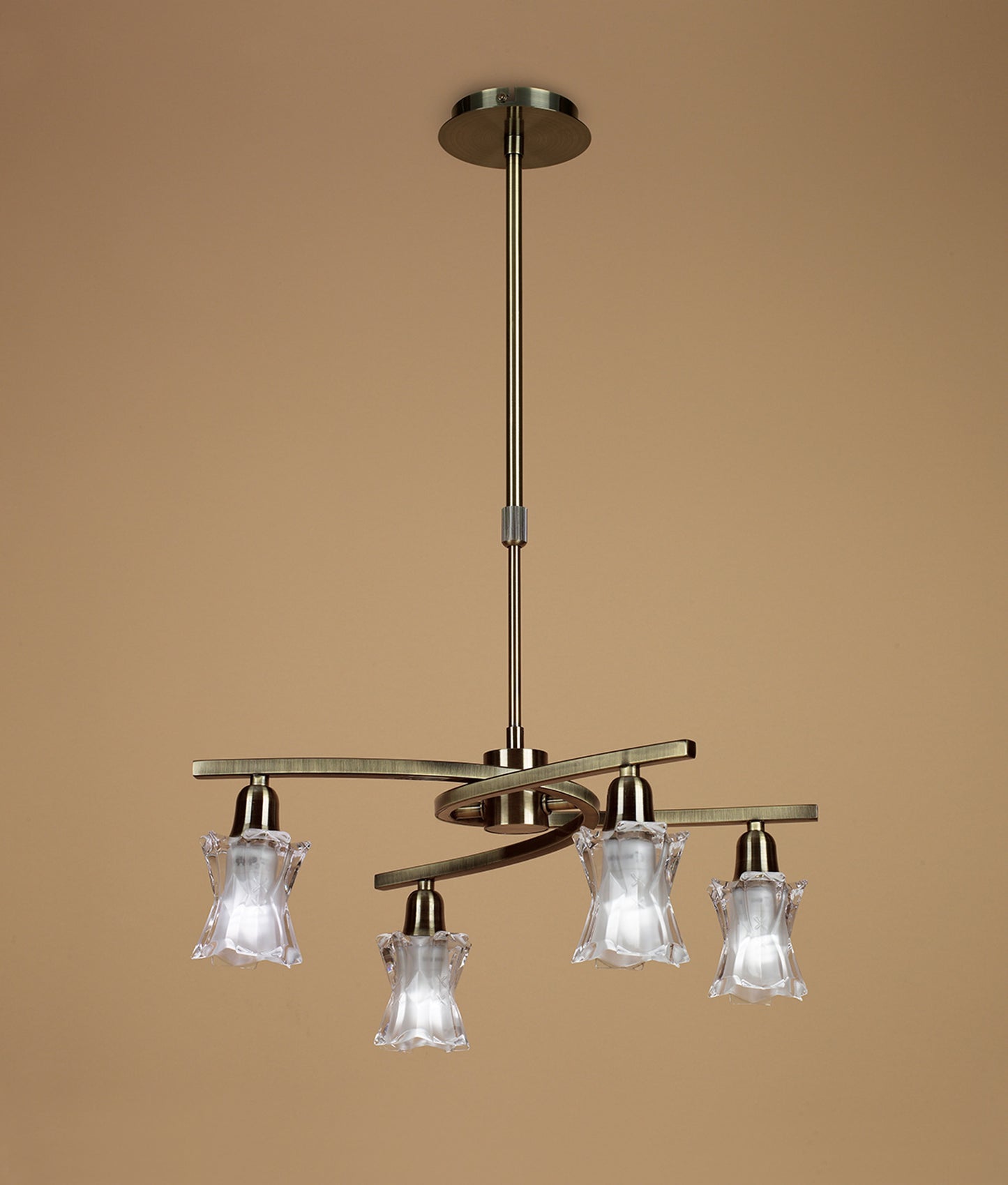 Alaska GU10 Pendant Convertible To Semi Flush 4 Light L1/SGU10, Antique Brass, CFL Lamps INCLUDED by Mantra