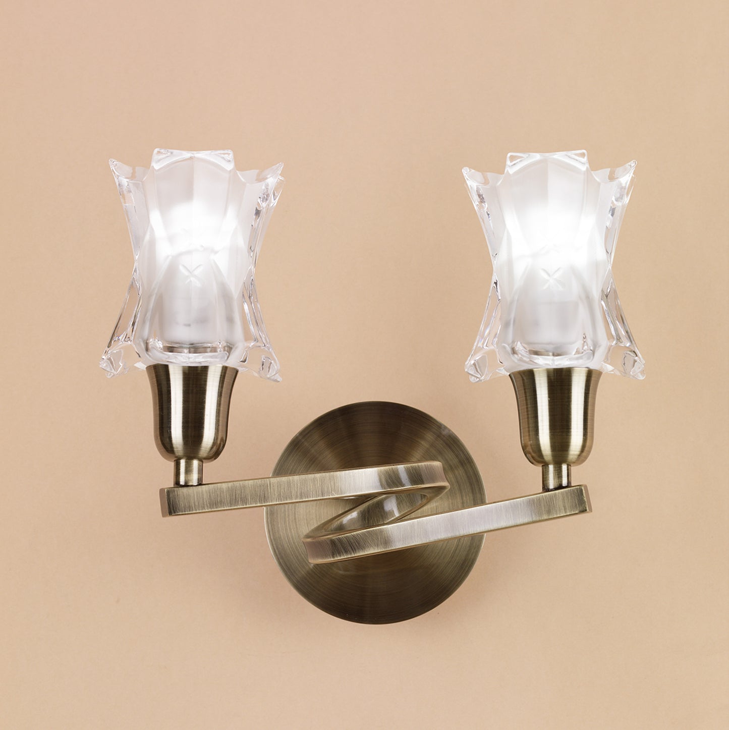 Alaska GU10 Wall Lamp Switched 2 Light L1/SGU10, Antique Brass, CFL Lamps INCLUDED by Mantra