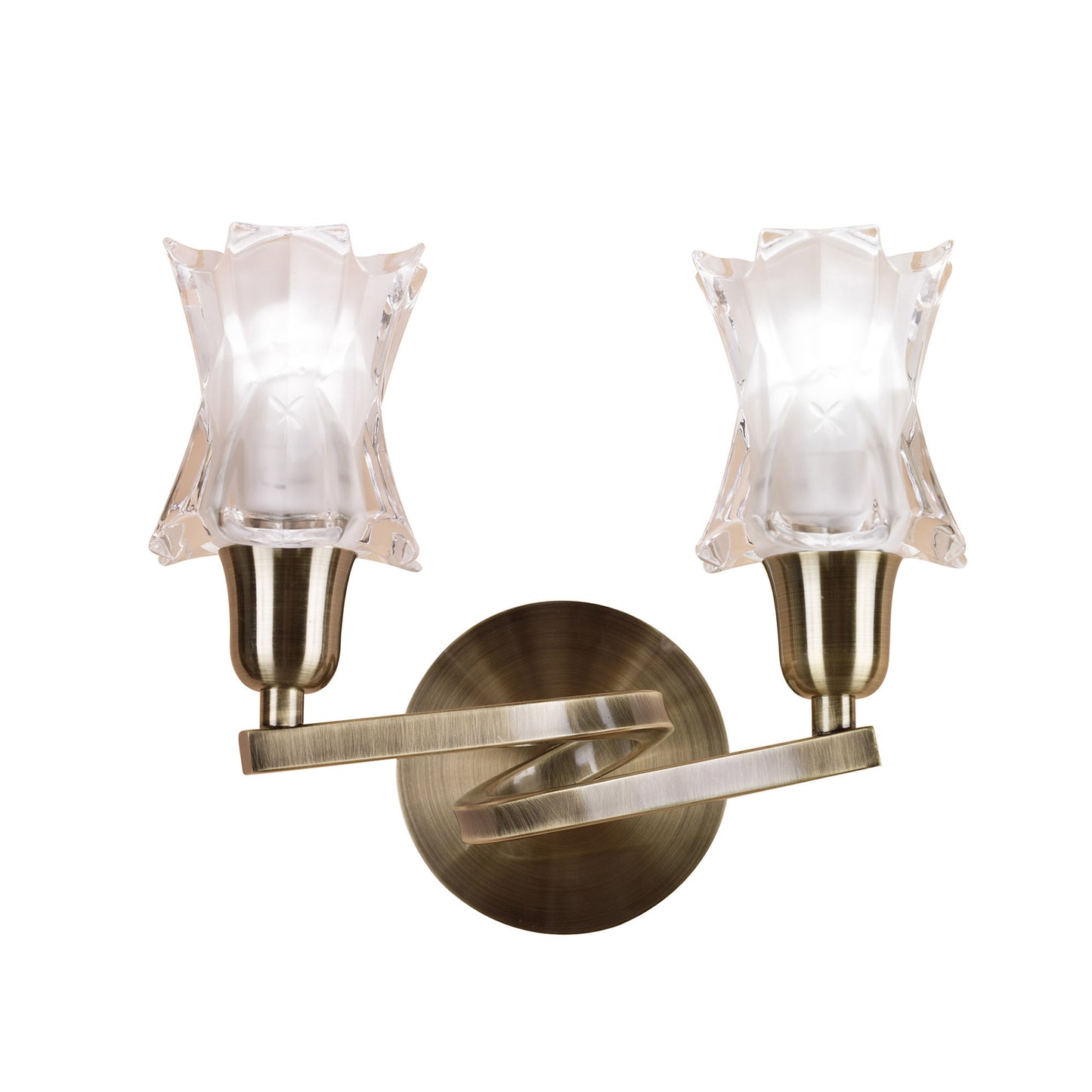 Alaska GU10 Wall Lamp Switched 2 Light L1/SGU10, Antique Brass, CFL Lamps INCLUDED by Mantra