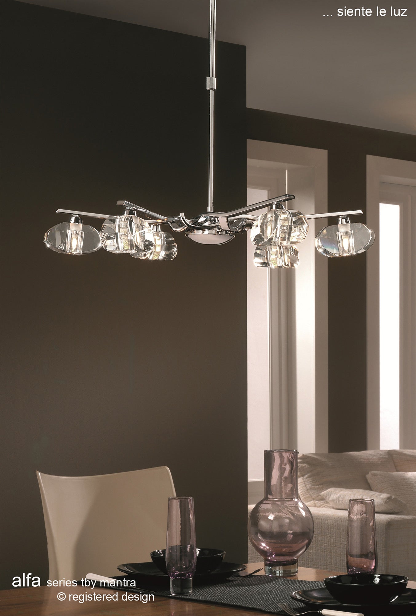 Alfa Telescopic Convertible To Semi Flush 6 Light G9, Polished Chrome by Mantra